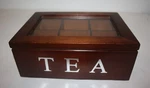 Wood Tea Box With Glass Top 6 Slots Kitchen Decor. Fixed Price $11.99.
