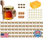 Dnaydkiy 60X 1.5OZ Glass Honey Jars W/ Dipper, Gold Lids, Bee Pendants, Jutes. Fixed Price $72.40.