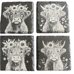 Highland Cow Laser Engraved Slate Farm Coaster Set Of 4 Table Bar Square. Fixed Price $19.13.