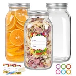64 Oz Wide Mouth Mason Jars 3 Pack, Glass Canning With Airtight Lids, Du.... Fixed Price $30.08.