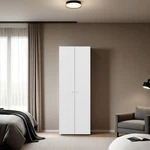 Fm Furniture World 2-DOOR Tall Wardrobe Cabinet, 4 Shelves, Vertical Storage,. Fixed Price $372.14.