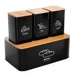4PCS Black Kitchen Canister Set Bamboo Lid-bread Box&tea Coffee Sugar Storage. Fixed Price $32.98.
