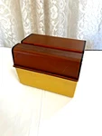 Rubbermaid Vtg Recipe Box Card Holder Goldenrod Plastic #2447. Fixed Price $15.00.