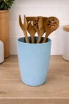 Pioneer Woman Fleur Utensil Crock 6 Piece Set With Wood Tools Blue Plastic. Fixed Price $30.00.