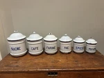 Authentic Vintage French Enamel Kitchen Canisters Complete 6-PC Parisian Set!. Fixed Price $248.98.
