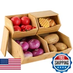 Cencode Bamboo Stackable Pantry Storage Bins With Lids - Potato & Onion. Fixed Price $57.02.