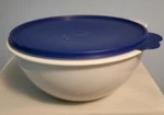 Vintage 2577 Tupperware White Storage Mixing Bowl 9" Dark Blue Lid 2515B. Fixed Price $8.00.