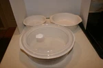 Primitives By Kathy Round Casserole Pans New With Micro Covers 9", 7 3/4",6". Fixed Price $30.00.