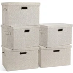 Storage Bins 17X12X11 Collapsible Stackable 5 Pack Beige Linen Nk-ke 126 Large. Fixed Price $104.99.