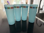 Vintage 4 Tupperware Plastic Tumblers Cups 5107A Turquoise Blue Striped 16 Oz.. Fixed Price $11.99.
