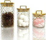 Diond-cut Acrylic Stora Jars With Gold Lids Airtight Clear Canisters. Fixed Price $33.58.