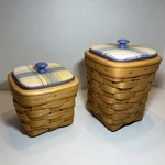 Longaberger 1994 Small Spoon & 1997 Storage Basket Set W/ Wd Lids Protectors. Fixed Price $62.00.