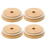 4 Pack 86MM Wide Mouth Bamboo Mason Jar Lids With Straw Hole Reusable .... Fixed Price $14.16.