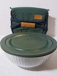 Vtg Pyrex Portables 7404-PC 4.5QT Round Fluted Bowl W/ Green Lid & Carry Bag. Fixed Price $33.33.
