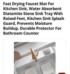 Fast Drying Stone Faucet Mat For Kitchen Sink With Raised Feet, Water Absorbe.... Fixed Price $20.00.