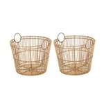 Large Light Natural Open Poly Rattan Storage Basket With Handles, 2 Pack. Fixed Price $51.30.