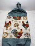 Handmade Grocery Bag Holder Rooster Teal Blue Burgundy Cotton. Fixed Price $13.99.