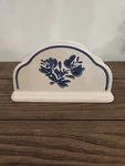 Pfaltzgraff Yorktowne Napkin Holder White Blue Stencil Flowers Stoneware. Fixed Price $12.99.