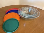 Pyrex Glass Mixing Bowl Set W/ Lids: 322 1QT, 323 1.5QT, 325 2.5QT, 326 4QT. Fixed Price $39.50.