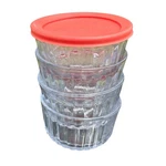 Anchor Hocking Glass 2 Cup Ribbed Prep Food Storage Bowls Red Lid Set 4 Vintage. Fixed Price $15.75.