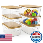Ciwivoki 6 Pack Clear Storage Bins With Bamboo Lids, Stackable Organization And. Fixed Price $47.35.