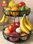 2 Tier Large Fruit Basket For Kitchen Counter With Banana Hangers, Metal Stack. Fixed Price $21.52.