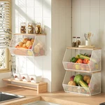 Stackable 3-PACK Fruit Basket With Wood Lid For Kitchen Storage. Fixed Price $77.99.