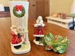 Vintage Gibson Greetings Ceramic Santa Vase And Tea Light Holder/set Of 2. Fixed Price $14.99.