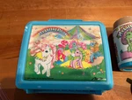 Vintage 1989 Aladdin My Little Pony Lunch Box Thermos Set Blue Plastic Girls. Fixed Price $21.00.