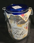 Bormioli Rocco Fido 33.75 Oz Food Jar W/ Metal Clamp And Rubber Gasket, Blue Top. Fixed Price $15.99.