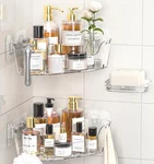 3-PACK Adhesive Corner Shower Caddy With Soap Holder, Rustproof Bathroom Shelf. Fixed Price $35.30.