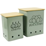 Vegetable Storage Tins Set Of 2 Grayish Green With Wooden Lid Long Shelf Life. Fixed Price $48.63.