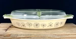 Vintage Pyrex Dandelion Duo, Divided Casserole Dish With Lid #945C, Excellent.. Fixed Price $34.00.