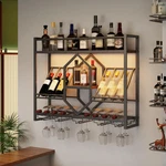 Led Wall Mounted Wine Rack, 3 Tier Shelf With Glass Holder, Rustic Brown & Black. Fixed Price $116.99.