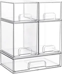 Vtopmart 5 Pack Stackable Clear Storage Drawers, Plastic Organizer Bins For Bath. Fixed Price $39.99.
