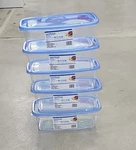 Surefresh 5-PACK Rectangular Clear Plastic Storage Containers W/ Blue Snap Lids. Fixed Price $22.26.