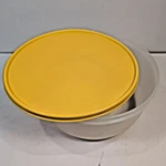 Vintage Tupperware Quart Clear Bowl 1834-6 W/ 10" Yellow Lid 1832-7 Made Usa. Fixed Price $12.99.