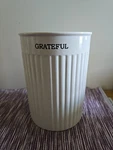 Primitives By Kathy "grateful" Utensil Holder Crock White Stoneware 7X5. Fixed Price $19.99.