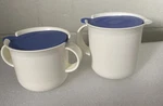 Tupperware White Sugar & Creamer Set With Blue Snap Lids #2309A, 2310A, 10-12 Oz. Fixed Price $10.00.