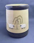Willow Lane Hand Painted Crock With Sheep Tree, Park Designs, Utensil Holder. Fixed Price $36.00.