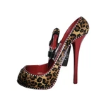 Wild Eye Design High Heel Wine Bottle Holder Leopard Print Stopper Set Sequins. Fixed Price $24.99.