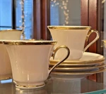 Set 2 Lenox Eternal Tea/coffee Cup & Saucer Bone China Ivory And Gold Trim. Fixed Price $20.00.