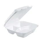 Dart 90HT3R Foam Hinged Lid Containers 3-COMPARTMENT 9X9 White Takeout 200/CASE. Fixed Price $37.90.