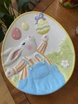 Pier 1 Imports Bunny Plate Hand Painted Easter Egg Shape 3D Fun Rabbit Dish. Fixed Price $16.98.