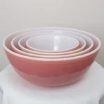 Pyrex Flamingo Pink Mixing Bowl Set 401 402 403 404 Complete. Fixed Price $295.00.