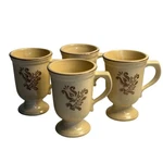 Vtg Pfaltzgraff Village Footed Mugs Tan Brown Floral Stoneware Set Of 4. Fixed Price $14.98.