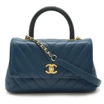 Chanel Stitch Chevron Coco Handle Xs Handbag 2 Way Chain Shoulder Peacock Blue. Fixed Price $3208.00.