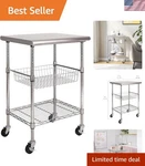 Stainless Steel Kitchen Cart With Sliding Basket - 24" X 20". Fixed Price $233.99.