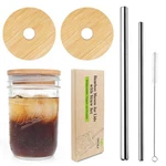 Mason Jar Lids With Straw - Reusable Bamboo Wide Mouth Tumbler Tops, 2 Packs .... Fixed Price $15.89.