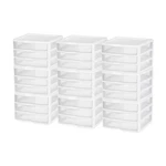 Sterilite Clear Plastic Stackable Small 3 Drawer Storage System, White, (9 Pack). Fixed Price $179.99.